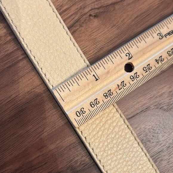 Vintage Tanner Beige Leather Belt with Pearl Buckle - M